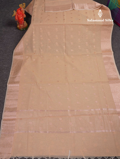 Beautiful Elaichi Green Silver And Copper Zari Buttas Linen Mix Cotton Fancy Saree With Tarditional Border