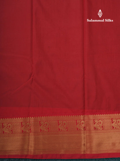 Bottle Green 1000 Buttas And Zari Checks Semi Silk Saree With Contrast Red Traditional Border