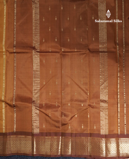 Mustard Yellow Pure Kanjivaram Silk Saree With Contrast Brown One Side Border