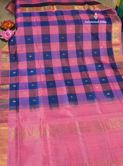 Paalum Pazham Checks Pure Silk Cotton Saree With Contrast Pink Traditional Border
