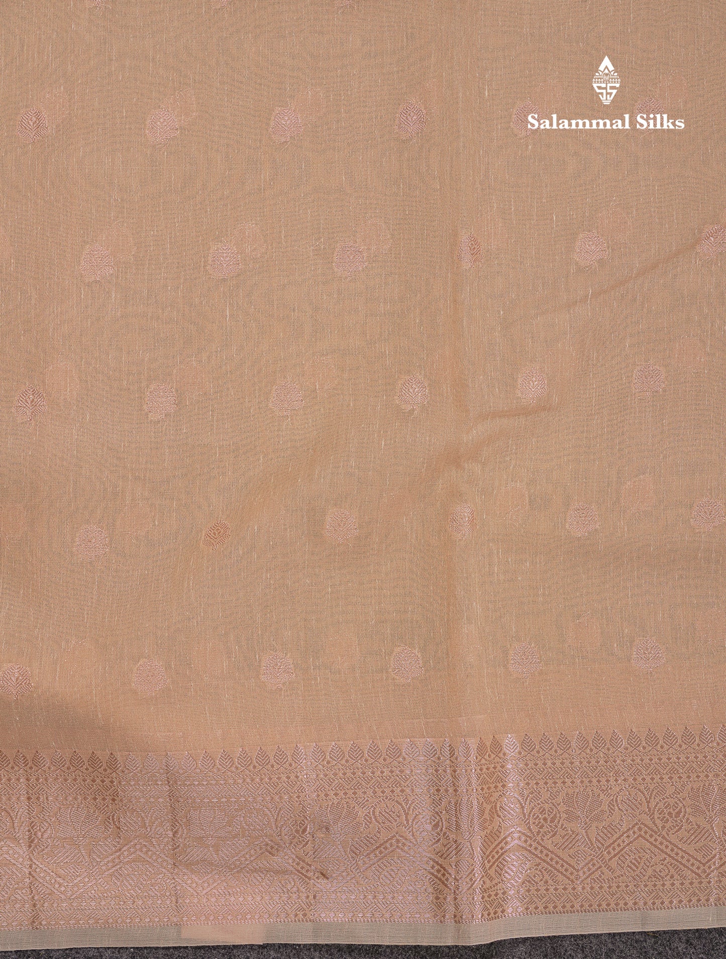 Beautiful Elaichi Green Silver And Copper Zari Buttas Linen Mix Cotton Fancy Saree With Tarditional Border