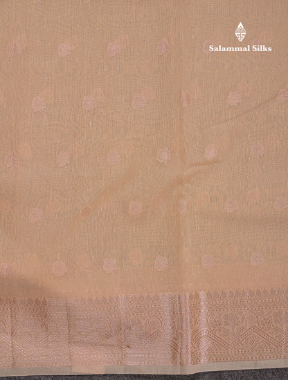 Beautiful Elaichi Green Silver And Copper Zari Buttas Linen Mix Cotton Fancy Saree With Tarditional Border