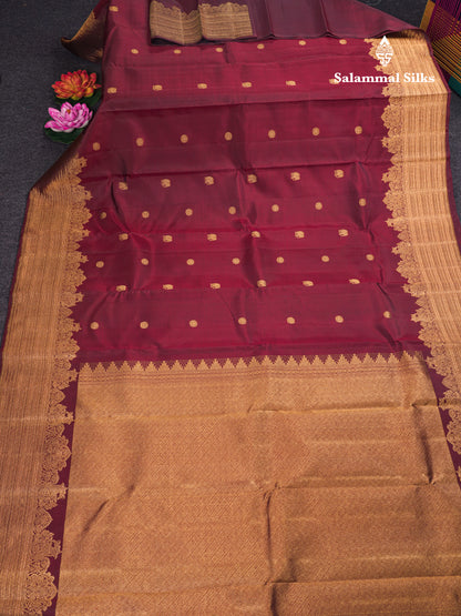 Dark Maroon Pure Kanjivaram Silk Saree With Traditional Self Border