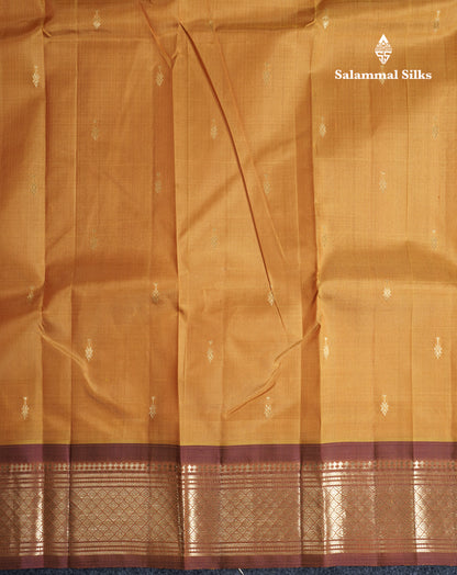 Mustard Yellow Pure Kanjivaram Silk Saree With Contrast Brown One Side Border