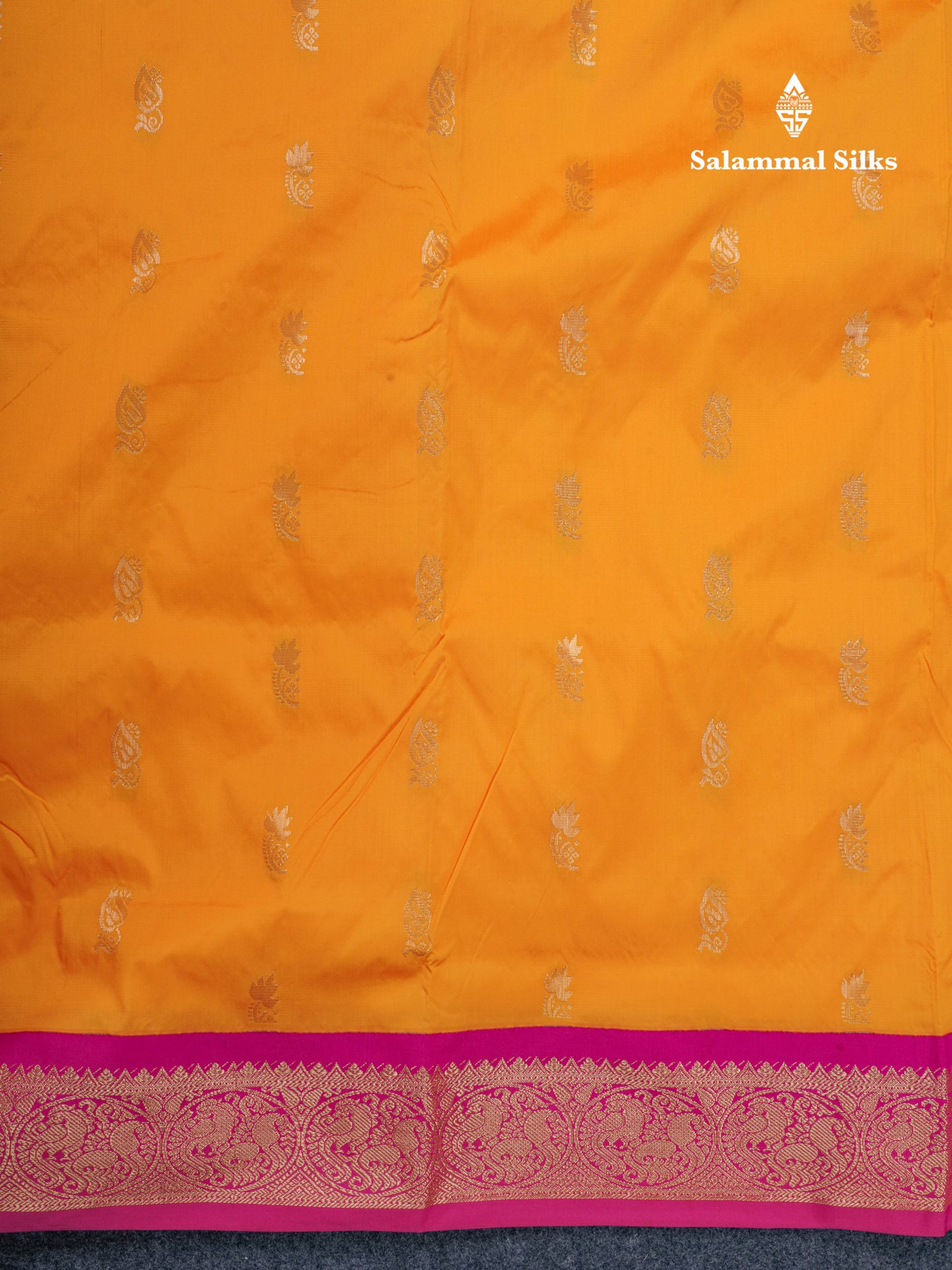 9 Yards Semi Silk Saree Mango Yellow With Contrast Pink Border