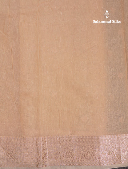 Beautiful Elaichi Green Silver And Copper Zari Buttas Linen Mix Cotton Fancy Saree With Tarditional Border