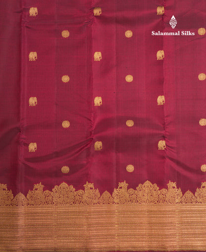 Dark Maroon Pure Kanjivaram Silk Saree With Traditional Self Border