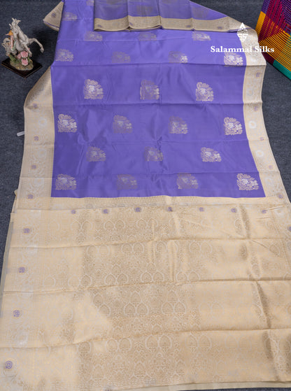 Sea Green Semi Silk Saree With Contrast Lavender Border