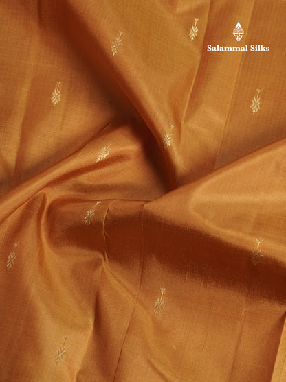 Mustard Yellow Pure Kanjivaram Silk Saree With Contrast Brown One Side Border