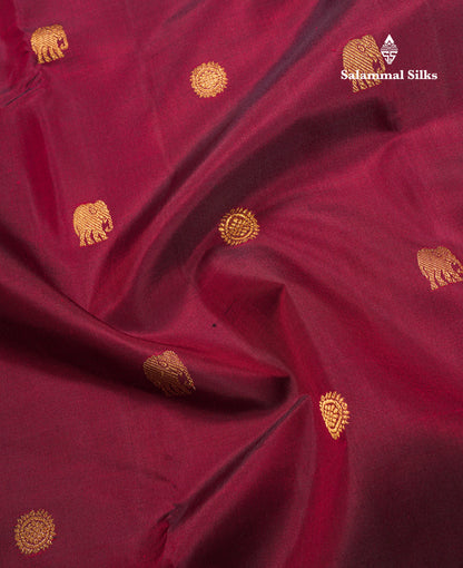 Dark Maroon Pure Kanjivaram Silk Saree With Traditional Self Border