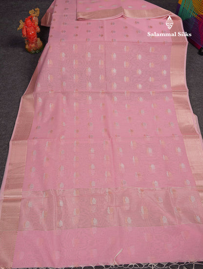 Beautiful Elaichi Green Silver And Copper Zari Buttas Linen Mix Cotton Fancy Saree With Tarditional Border