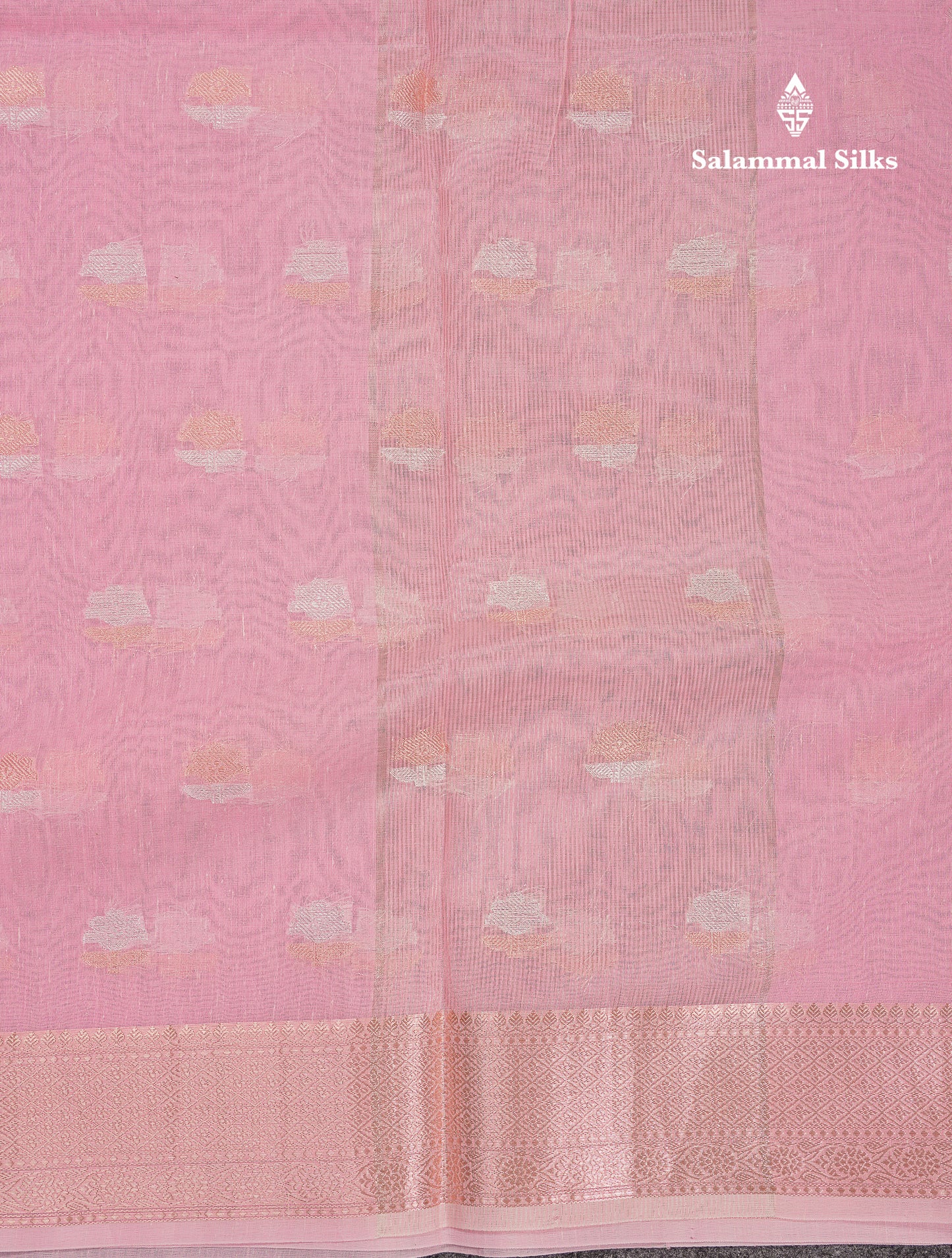 Beautiful Elaichi Green Silver And Copper Zari Buttas Linen Mix Cotton Fancy Saree With Tarditional Border