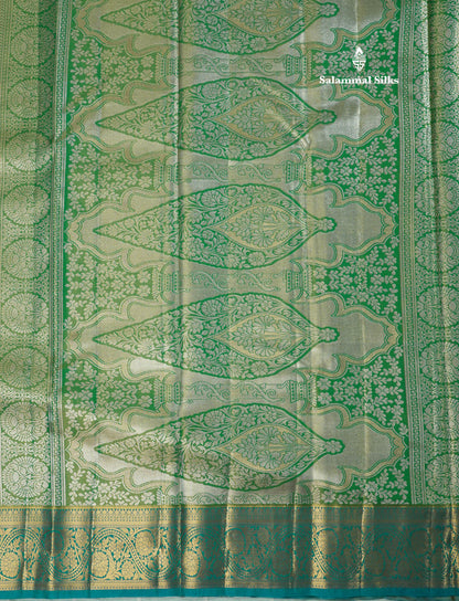 Light Green Tissue Bridal Semi Silk Saree With Contrast Magenta Border
