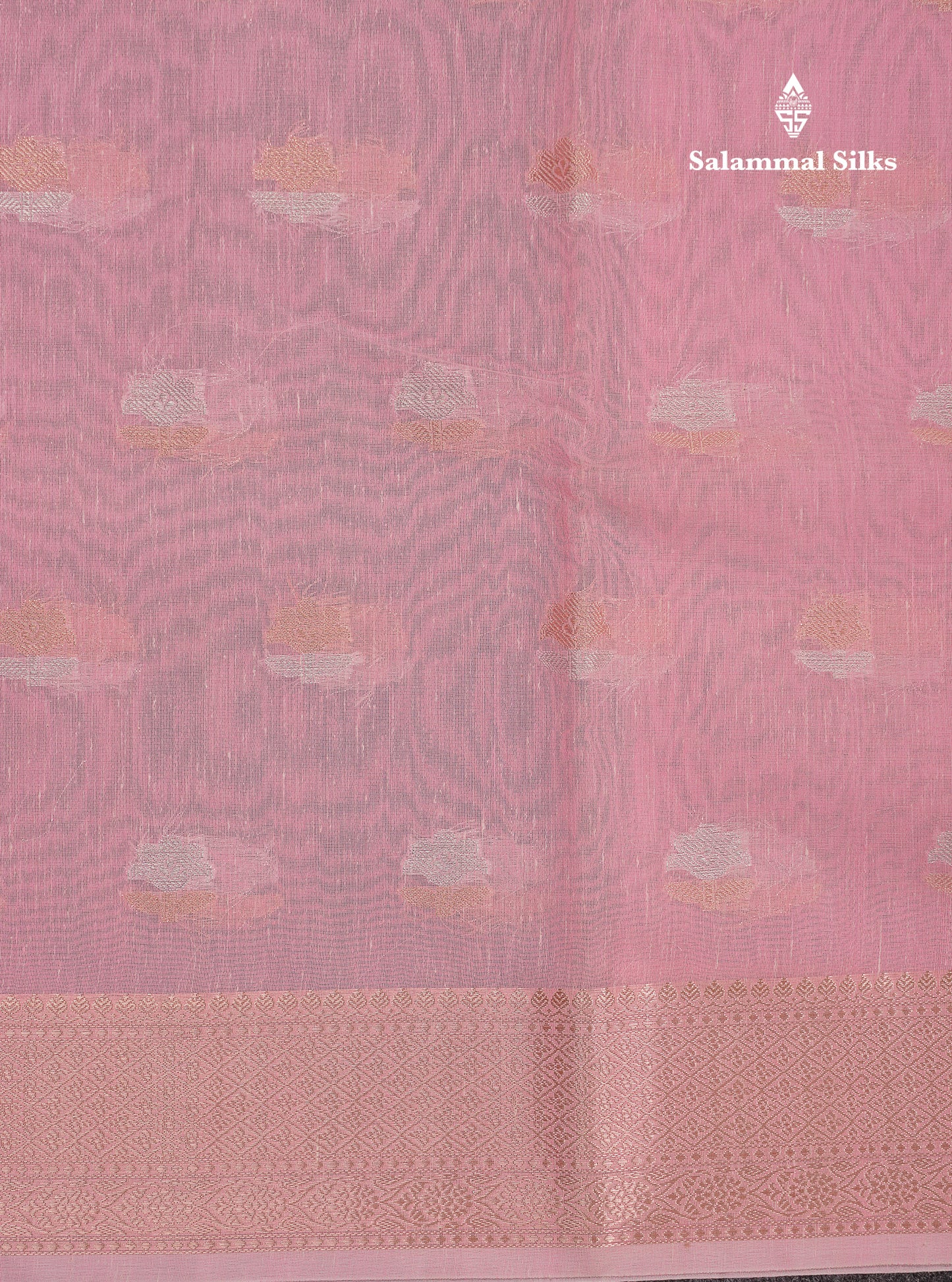 Beautiful Elaichi Green Silver And Copper Zari Buttas Linen Mix Cotton Fancy Saree With Tarditional Border