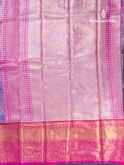 Violet Bridal Tissue Semi Silk Saree With Contrast Pink Traditional Evening Morning Border