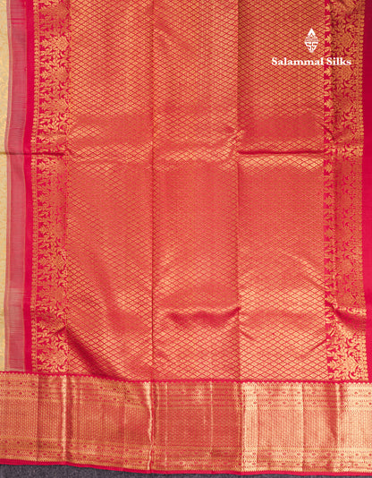 Korvai Sandal Bridal Pure Kanjivaram Silk Saree With Contrast Red Border
