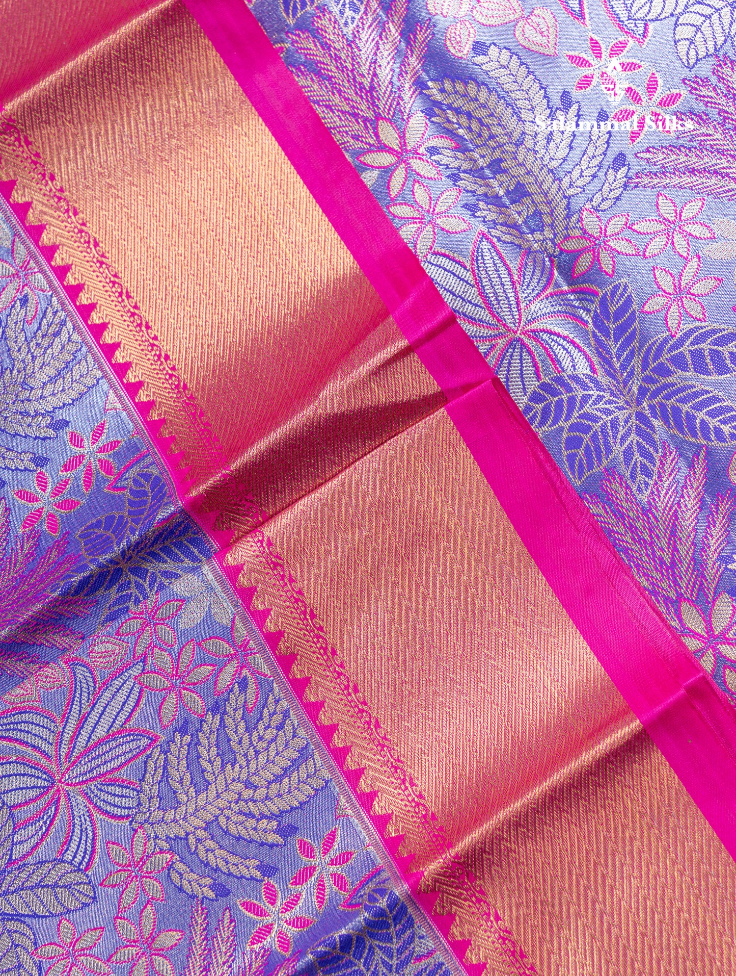 Violet Bridal Tissue Semi Silk Saree With Contrast Pink Traditional Evening Morning Border