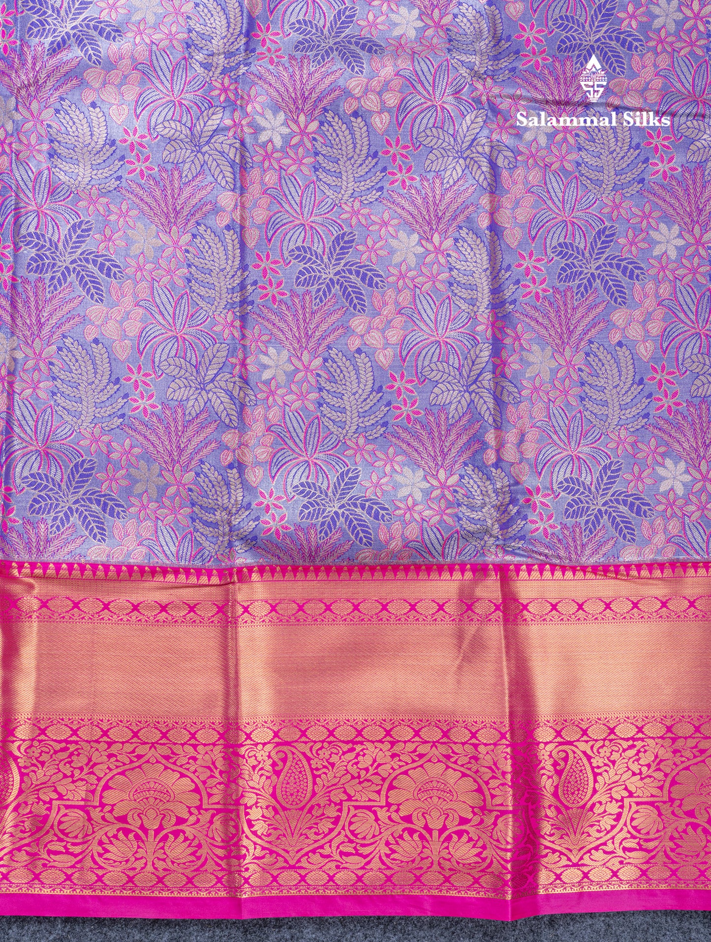 Violet Bridal Tissue Semi Silk Saree With Contrast Pink Traditional Evening Morning Border