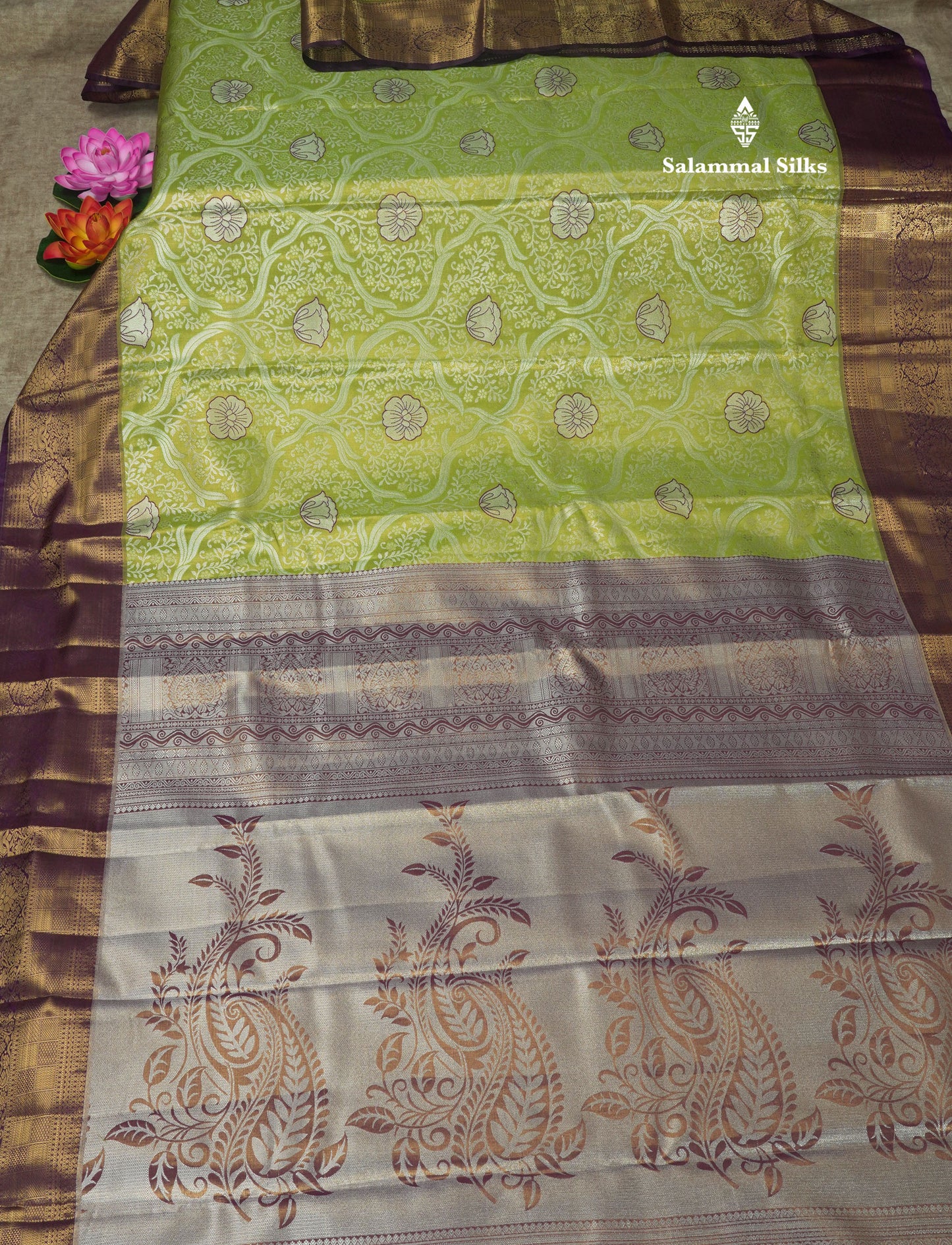 Light Pink Tissue Bridal Semi Silk Saree With Contrast Magenta Border