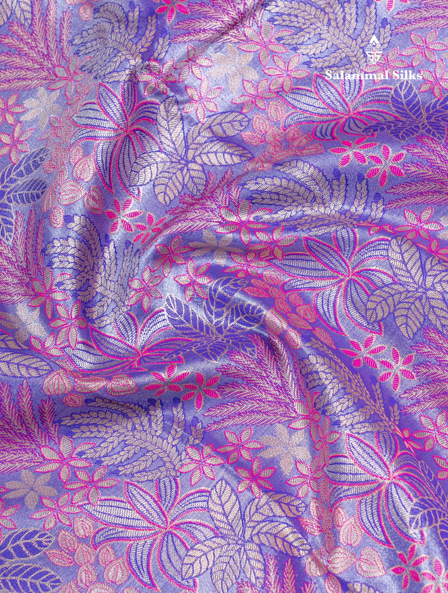 Violet Bridal Tissue Semi Silk Saree With Contrast Pink Traditional Evening Morning Border
