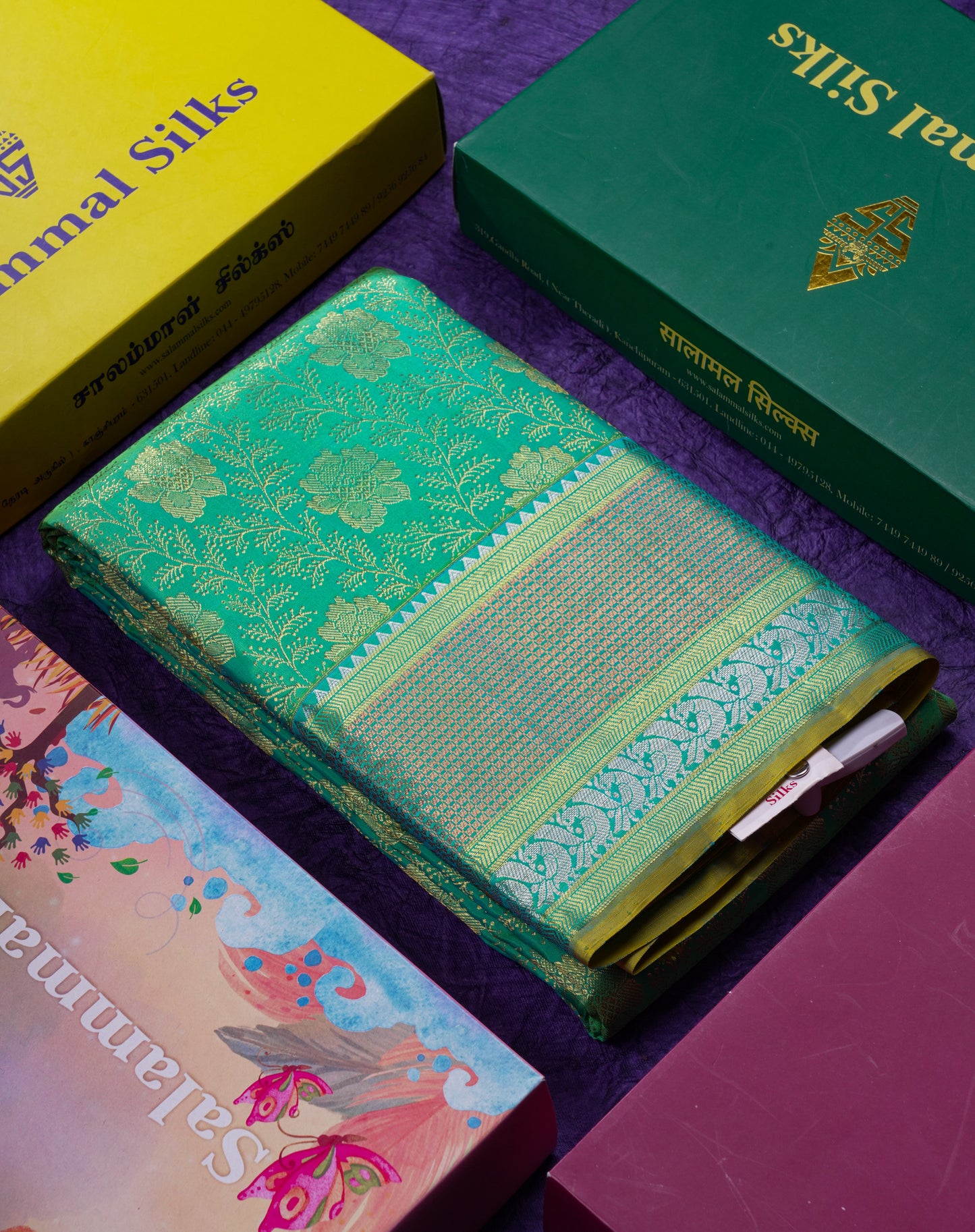 Beautiful Sapphire Green Bridal Pure Kanjivaram Silk Saree With Traditional Border