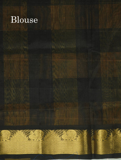 Paalum Pazham Checks Pure Silk Cotton Saree With Contrast Black Traditional Border