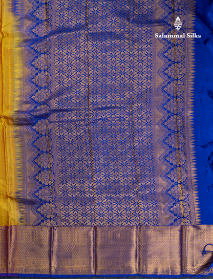 Mustard Yellow Puremix Silk Saree With Contrast Royal Blue Traditional Evenving Morning Border