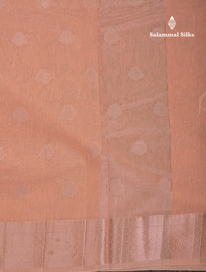 Beautiful Elaichi Green Silver And Copper Zari Buttas Linen Mix Cotton Fancy Saree With Tarditional Border