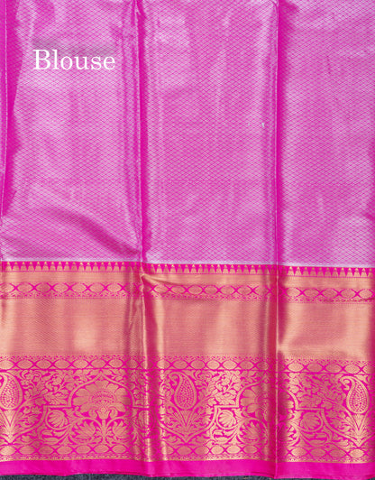 Violet Bridal Tissue Semi Silk Saree With Contrast Pink Traditional Evening Morning Border