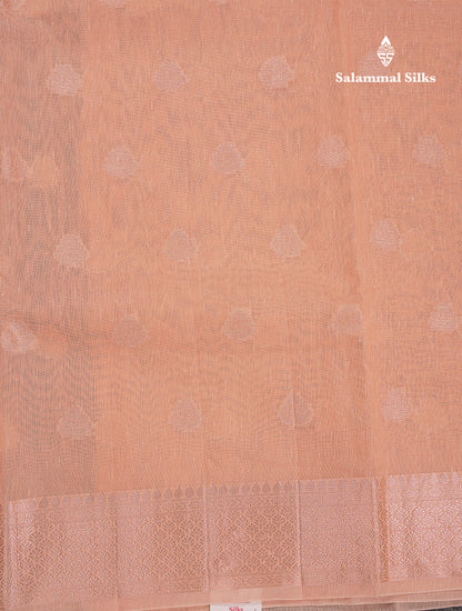 Beautiful Elaichi Green Silver And Copper Zari Buttas Linen Mix Cotton Fancy Saree With Tarditional Border