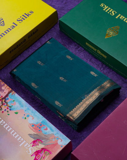 Beautiful Bottle Green Semi Silk Saree With Traditional Small Border