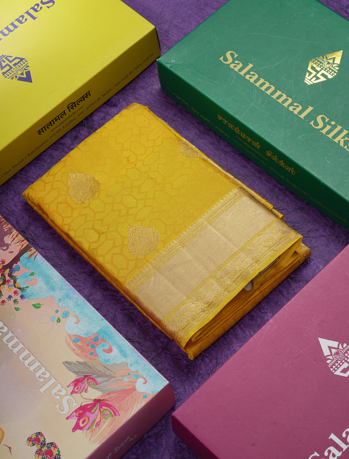 Beautiful Yellow Pure Kanjivaram Silk Saree With Traditional Medium Border