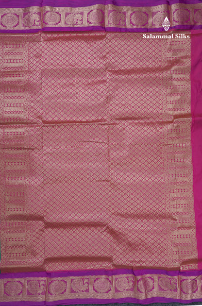 9.5 Yards Semi Silk Saree Green with Contrast Purple Traditional Border