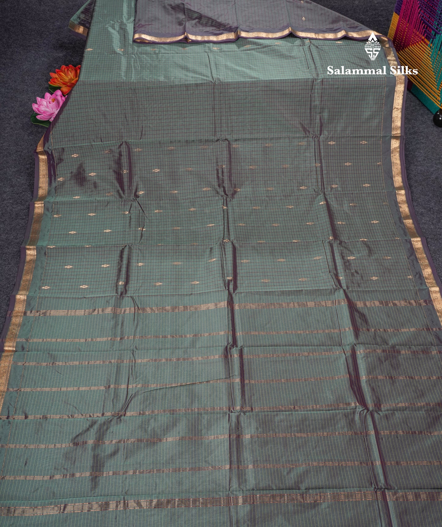 Mustard Yellow Checks With Butta Light Weight Semi Silk Saree With Small Border