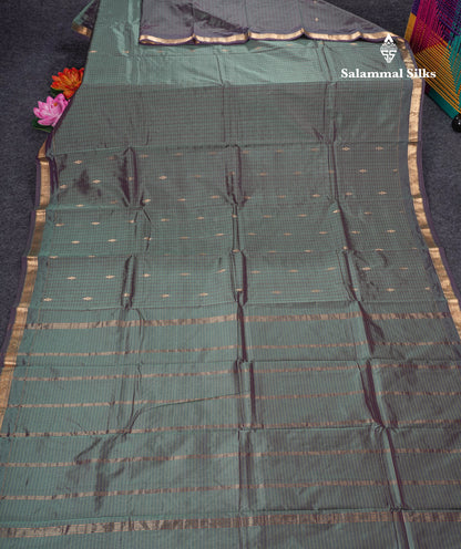 Mustard Yellow Checks With Butta Light Weight Semi Silk Saree With Small Border