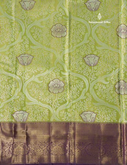 Light Pink Tissue Bridal Semi Silk Saree With Contrast Magenta Border
