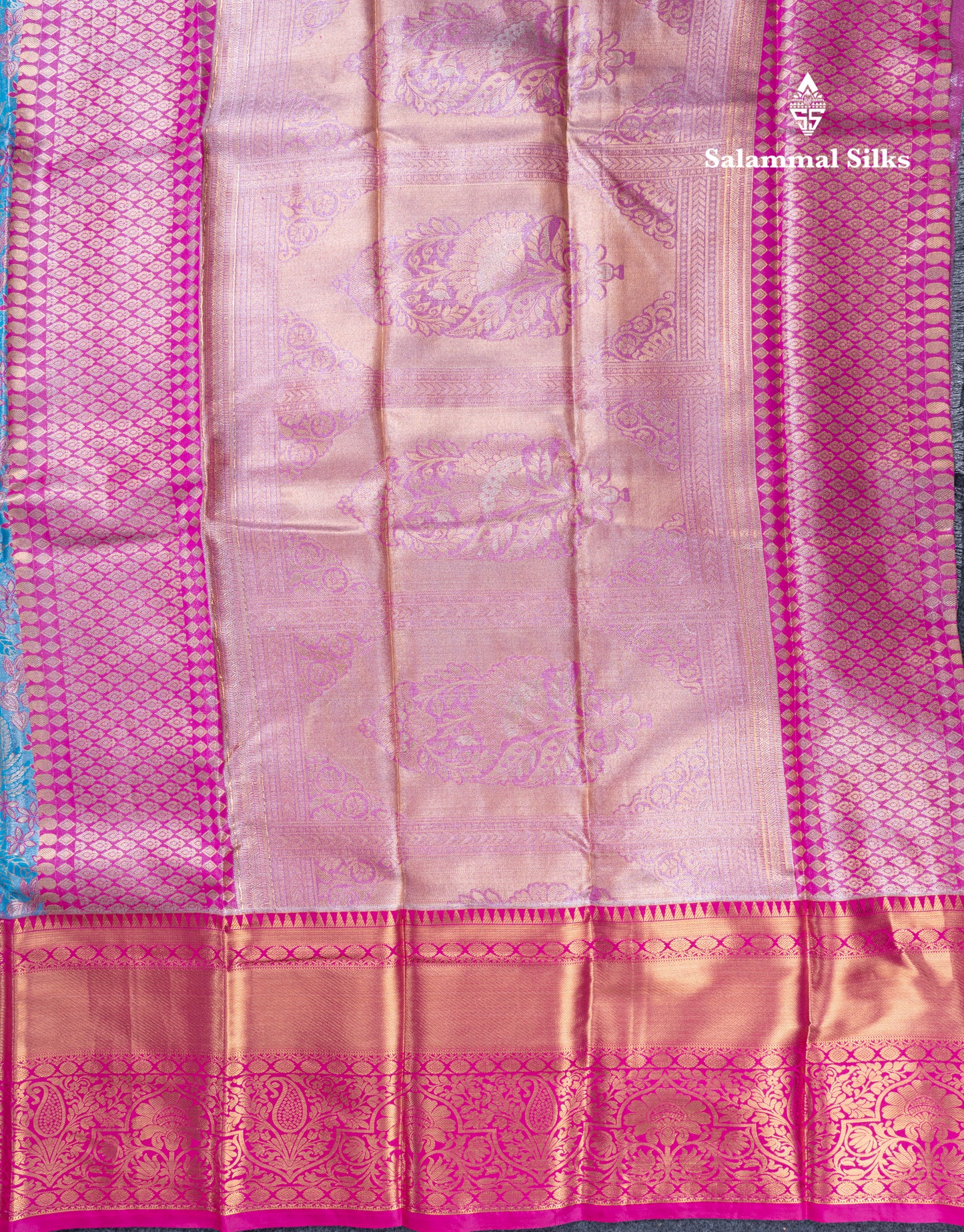 Violet Bridal Tissue Semi Silk Saree With Contrast Pink Traditional Evening Morning Border