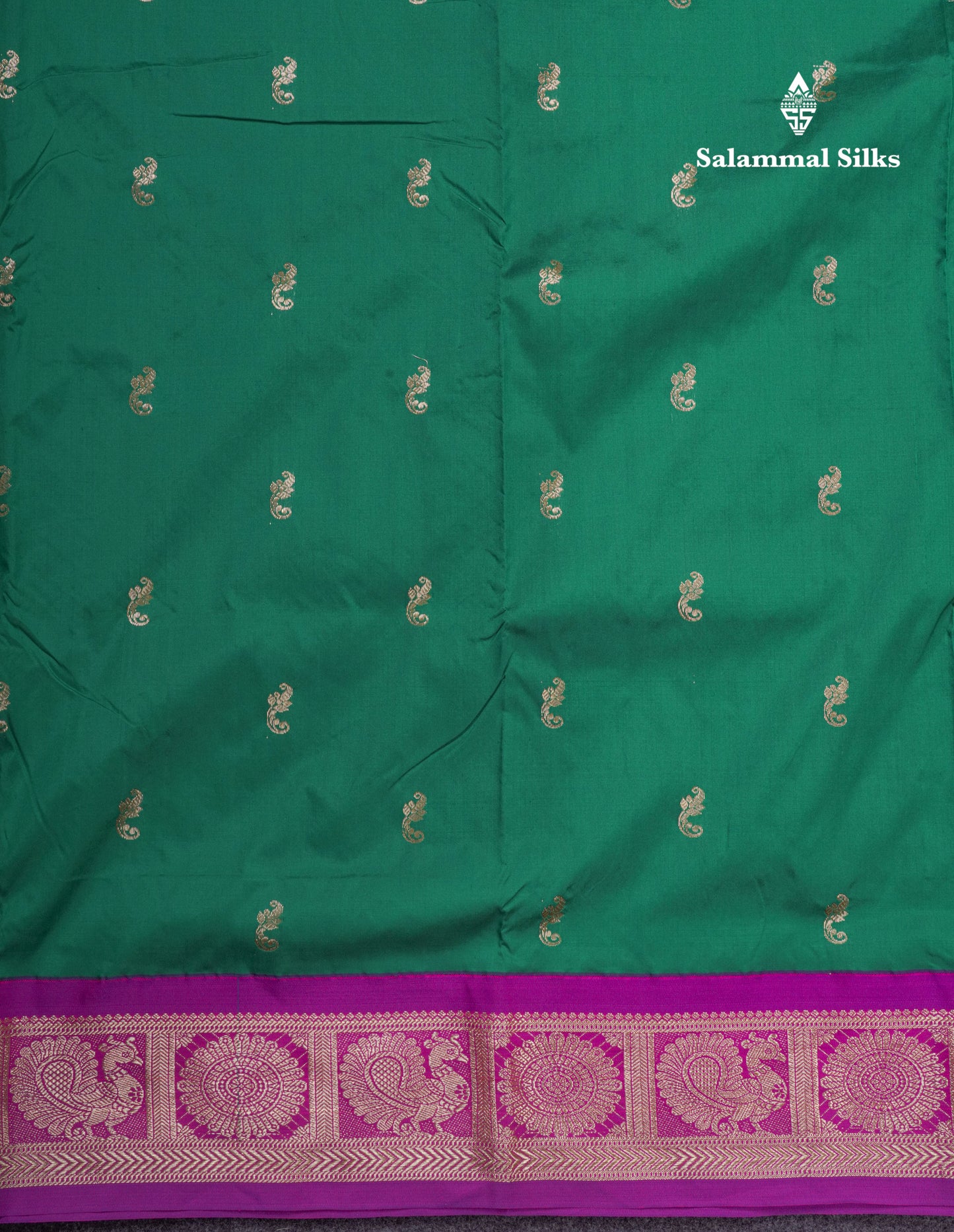 9.5 Yards Semi Silk Saree Green with Contrast Purple Traditional Border