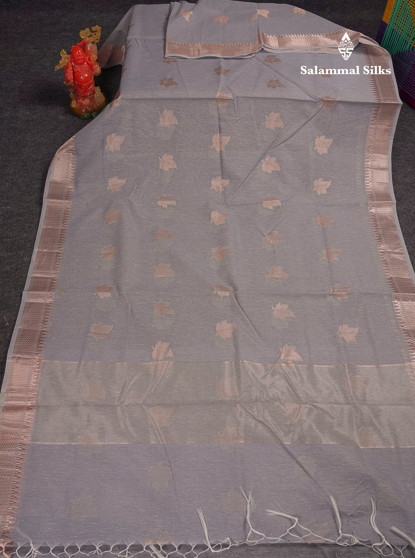 Beautiful Elaichi Green Silver And Copper Zari Buttas Linen Mix Cotton Fancy Saree With Tarditional Border