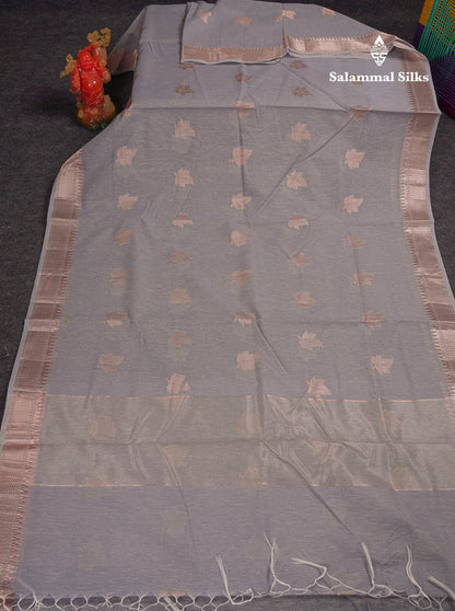 Beautiful Elaichi Green Silver And Copper Zari Buttas Linen Mix Cotton Fancy Saree With Tarditional Border