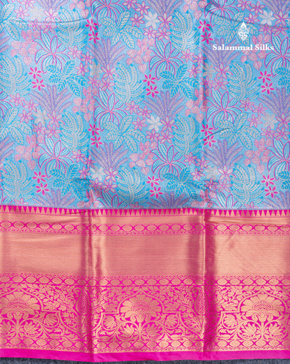 Violet Bridal Tissue Semi Silk Saree With Contrast Pink Traditional Evening Morning Border