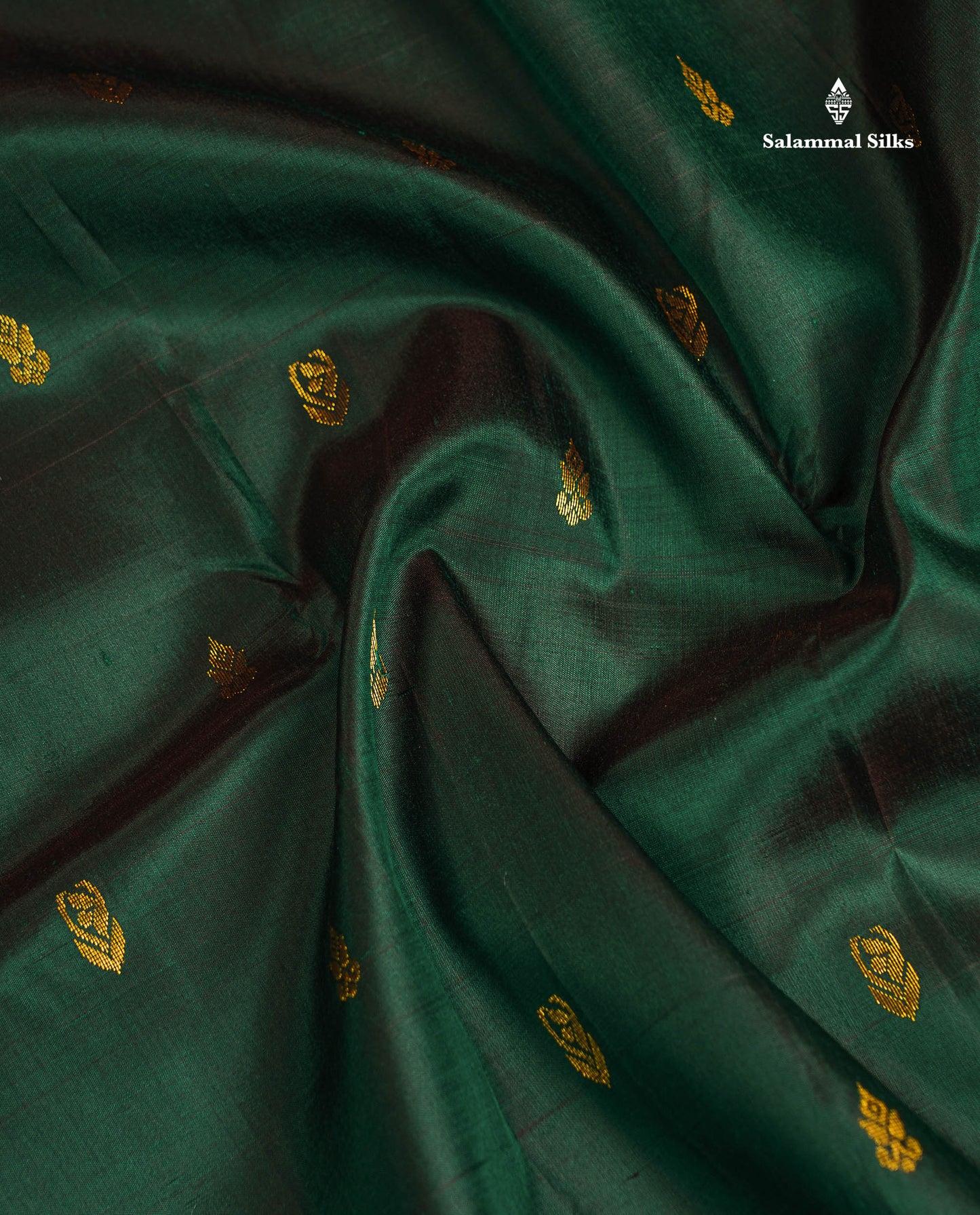 One Side Border Pure Silk Saree - Dual Tone Bottle Green Zari Butta With Contrast Manthulir Yellow Traditional Border