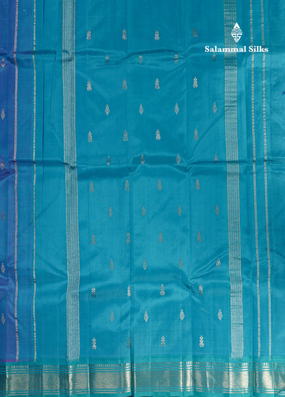 Dual Tone Sky Blue Pure Kanjivaram Silk Saree With Contrast Sapphire Green One Side Border