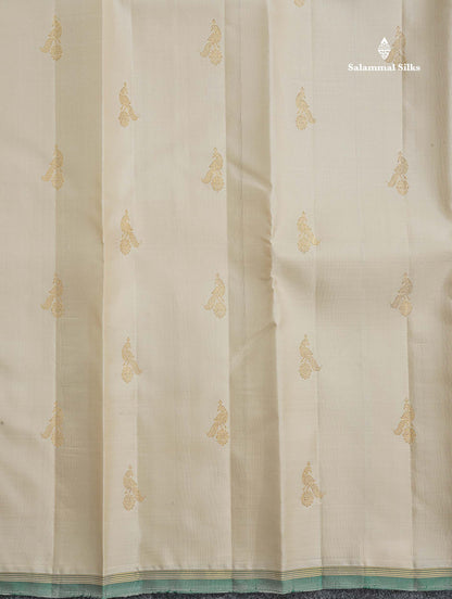 Pure Kanjivaram Silk Saree - Cream Colour Body With Zari Butta & Paalum Pazham Checks Blouse