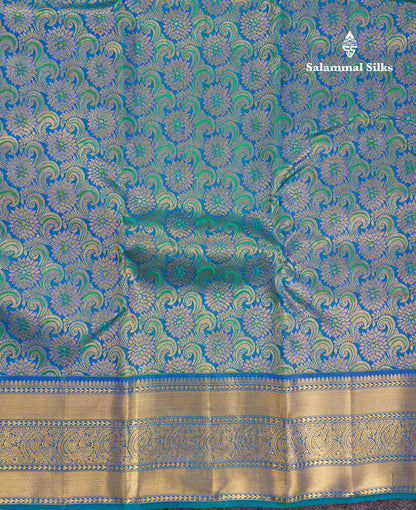 Beautiful Dual Tone Peacock Green Bridal Pure Kanjivaram Silk Saree With Traditional Self Border