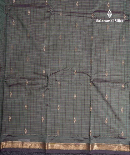 Mustard Yellow Checks With Butta Light Weight Semi Silk Saree With Small Border