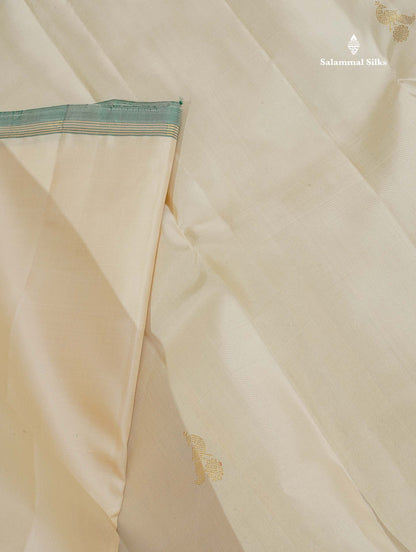 Pure Kanjivaram Silk Saree - Cream Colour Body With Zari Butta & Paalum Pazham Checks Blouse