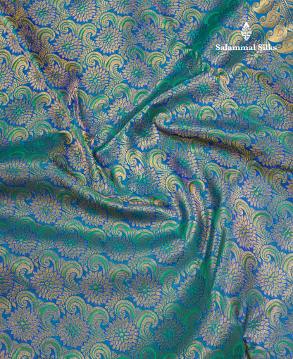 Beautiful Dual Tone Peacock Green Bridal Pure Kanjivaram Silk Saree With Traditional Self Border