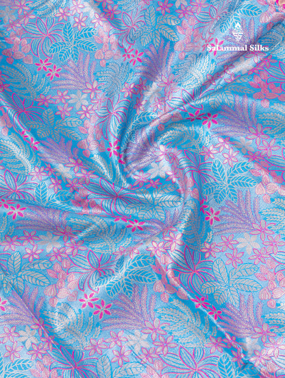 Violet Bridal Tissue Semi Silk Saree With Contrast Pink Traditional Evening Morning Border
