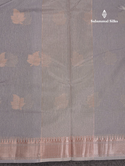 Beautiful Elaichi Green Silver And Copper Zari Buttas Linen Mix Cotton Fancy Saree With Tarditional Border